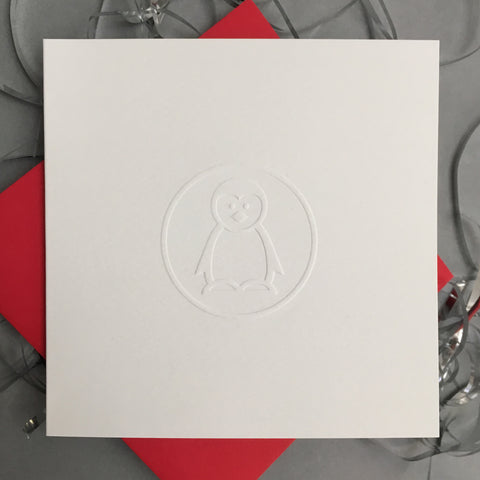 Hand embossed Christmas card - penguin